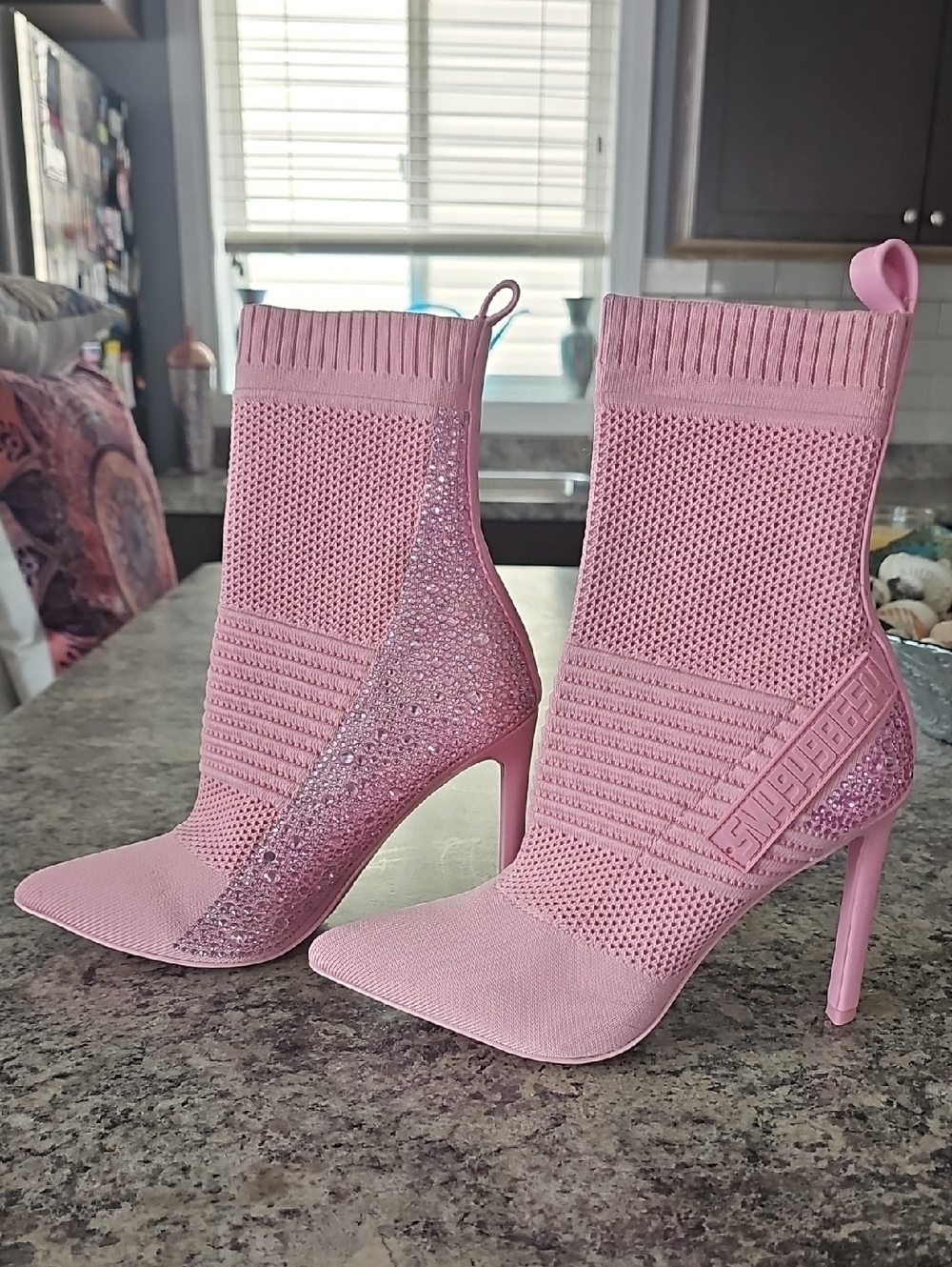 NWT-Pink High-Heel Knit Sock Booties with Rhinestone Detail BARBIE STEVE MADDEN